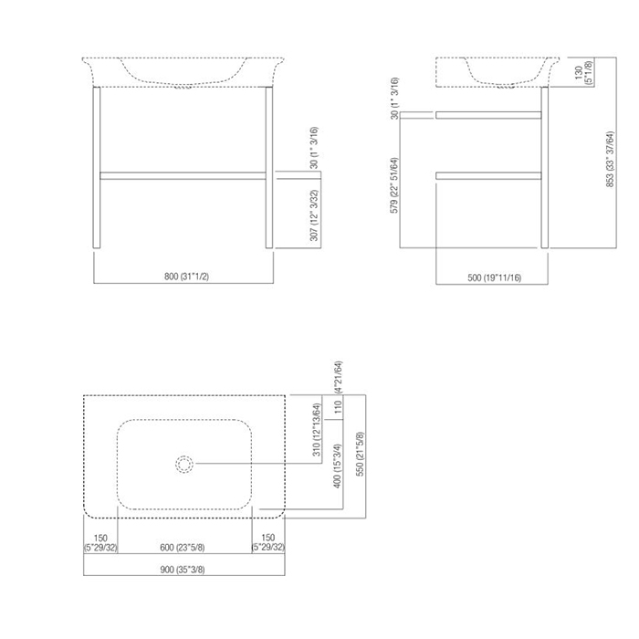 Agape Novecento XL Раковина подвесная 90x55x13 см, без отв., цвет: матовый белый/темный серый