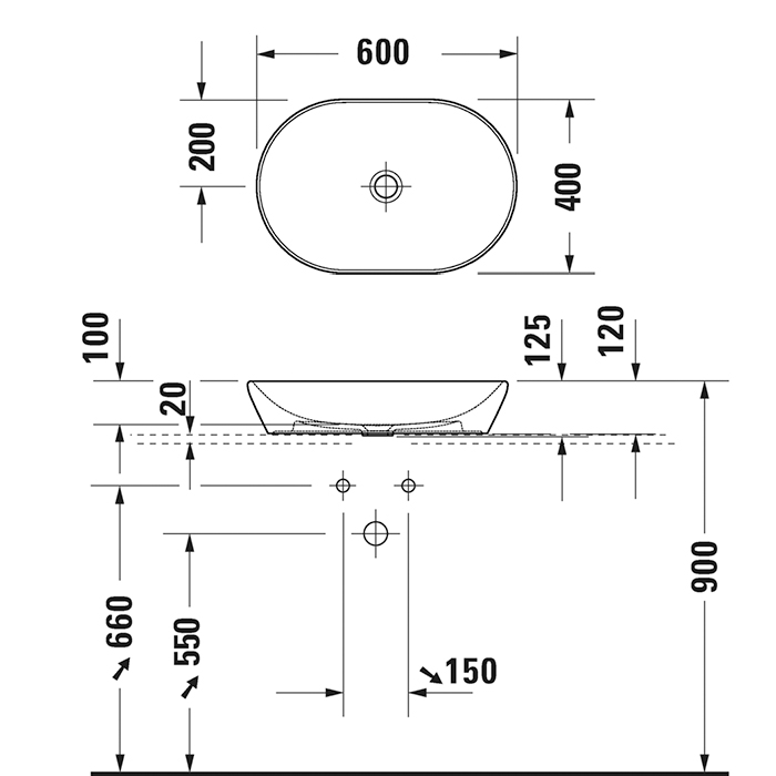 Duravit D-Neo Раковина накладная 600х400  мм, без перелива, без отв под смес, цвет: антрацит  матовы