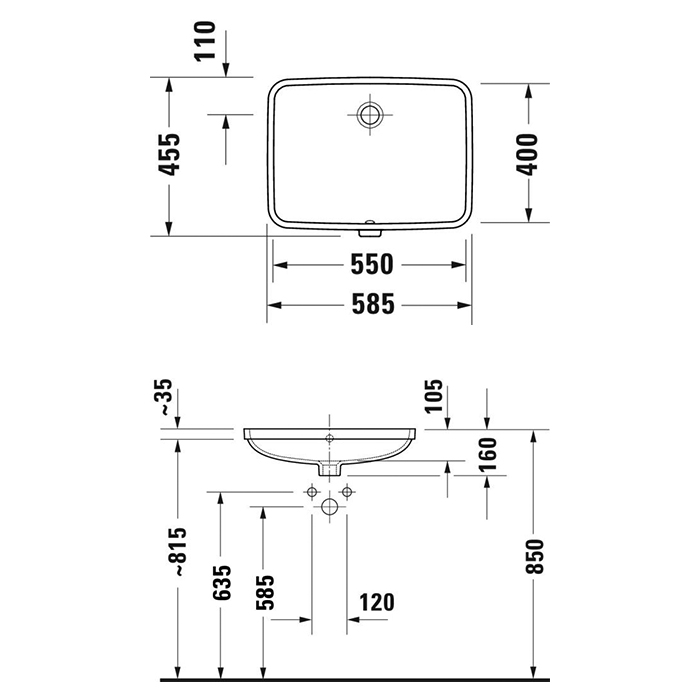 Duravit D.1 Раковина встраиваемая для встраивания снизу, 550х400 мм, с переливом (Спец.цена из налич