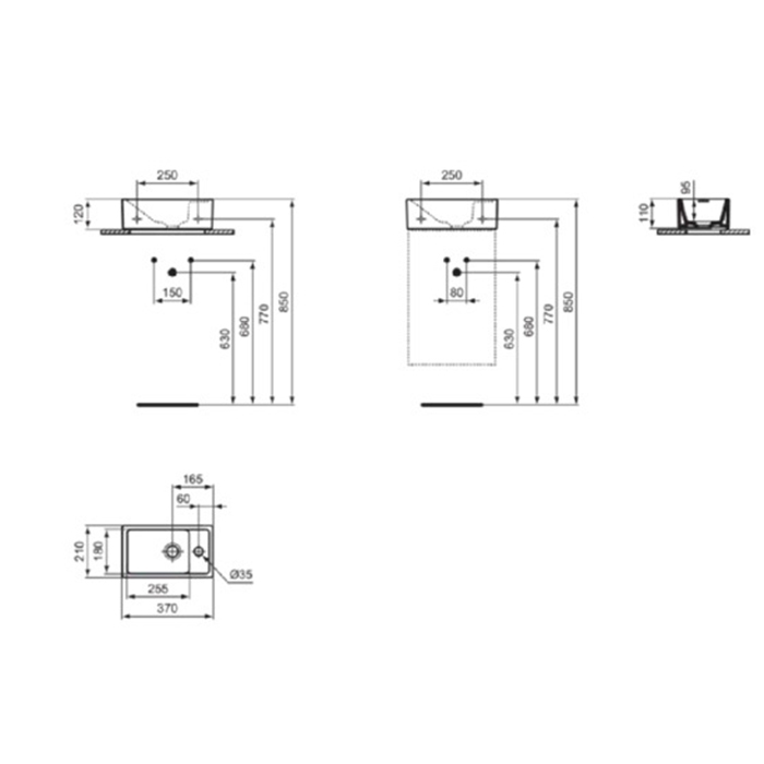 Ideal Standard i.life S Раковина 370х210xh120 мм, подвесная, с отв. под смес. справа, без перелива,