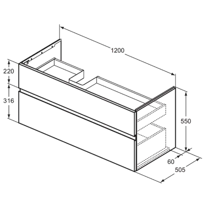 Ideal Standard La Dolce Vita Раковина 1260х535хh145 мм, подвесная/накладная, ассиметричная, чаша сле