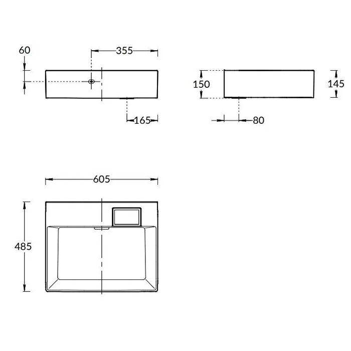 Kerama Marazzi Раковина LOGICA мебельная 60*48*14,5см, без отв. под смеситель, с переливом, цвет бел