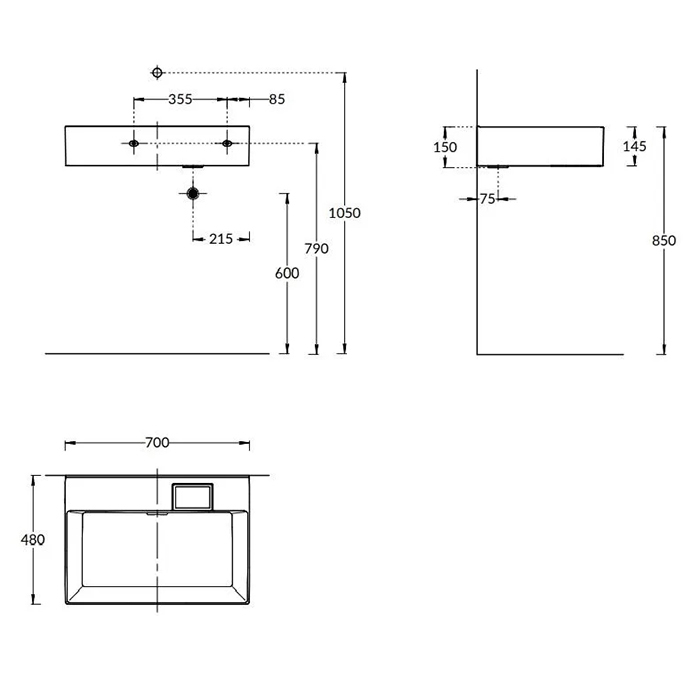 Kerama Marazzi Раковина LOGICA мебельнаяподвесная, 70*48*14,5см, без отв. под смеситель, с переливо
