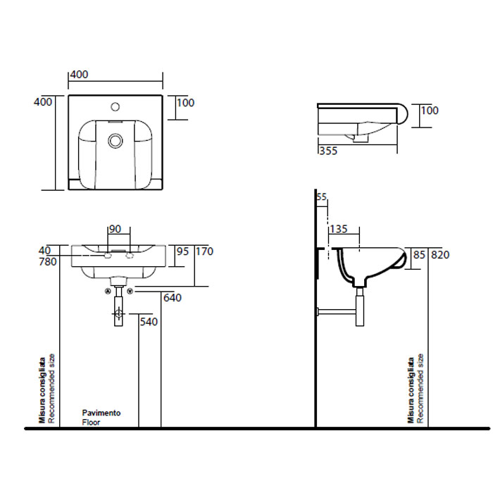 KERASAN Inka Project Раковина INKA 40x40x35,5 с 1 отв под смеситель,цвет белый