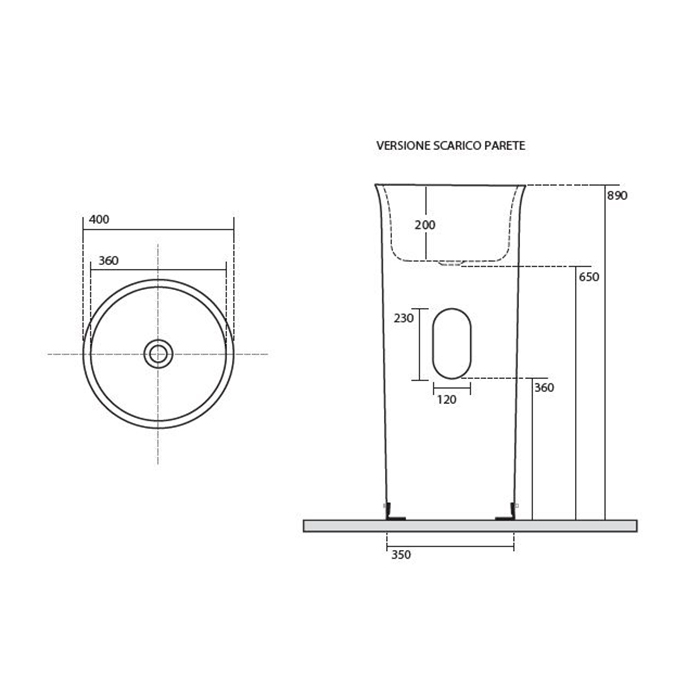 Kerasan  The New Yorker Раковина свободностоящая D400*H890мм, слив в стену, сливная крышка, крепеж,