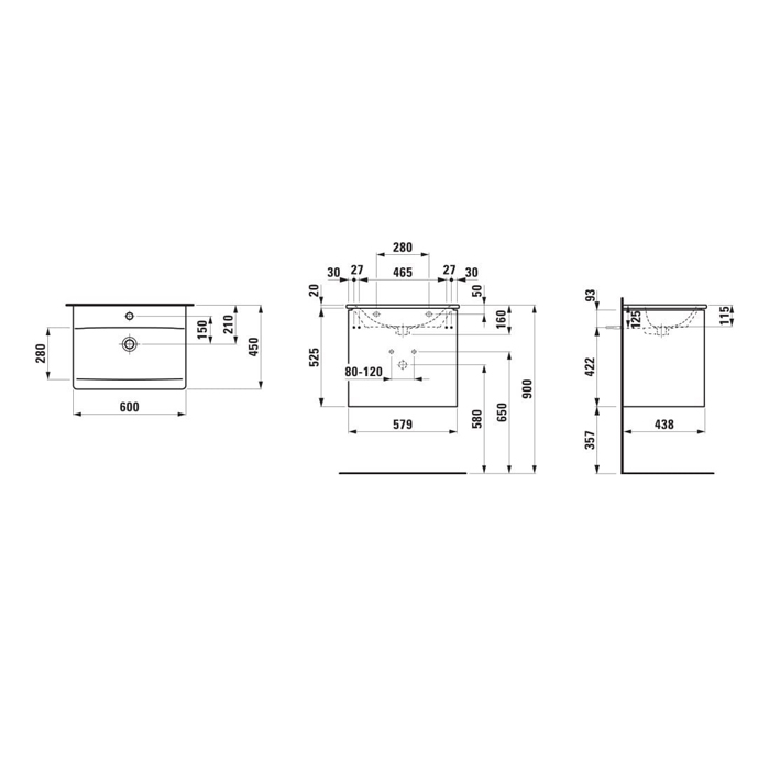 LAUFEN PALACE Комплект мебели 600х450х545 мм., с раковиной Slim, 2 ящика, органайзер для ящика, ручк