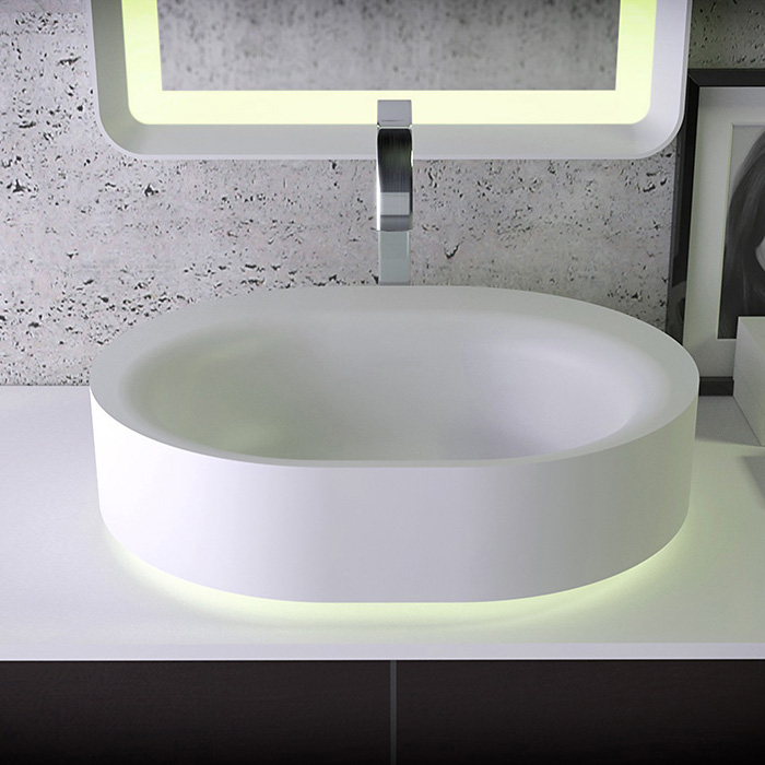 KNIEF Moon раковина накладная  55х45хh16 см, без отв под смеситель,мс LED подсветкой, цвет белый мат