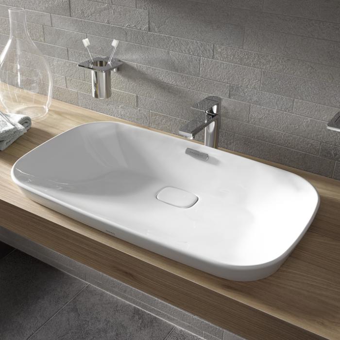 TOTO NEOREST Раковина 746x448x173(50) мм, полувстраиваемая, без отв. под смес, с перел, CeFiONtect,