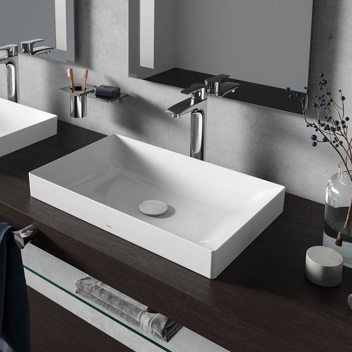 TOTO TR Lavatory Раковина 600x380x137(70) мм, полувстр, без отв. под смесит, с переливом, CeFiONtect