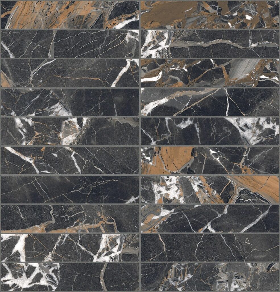 Керамогранит Rex Bijoux Ombre Caravage Glossy Mosaico 3×15 30×30